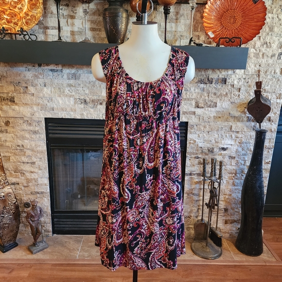 Liz Claiborne Paisley Print Orange, Black, Beige and Purple Dress Size 12 - Picture 2 of 5